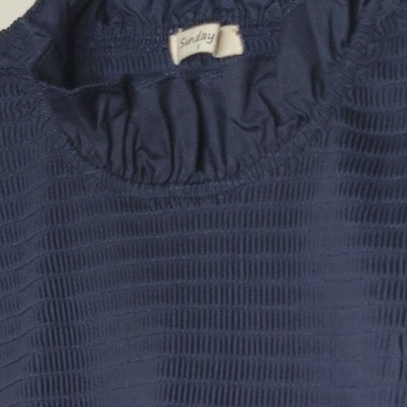 Sunday Up Dress Navy Blue Size Large Smocked Bodice Mock Neck Ruffle Sleeves - Picture 3 of 11